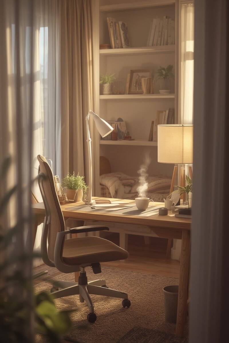 Cozy desk setup illustration 1