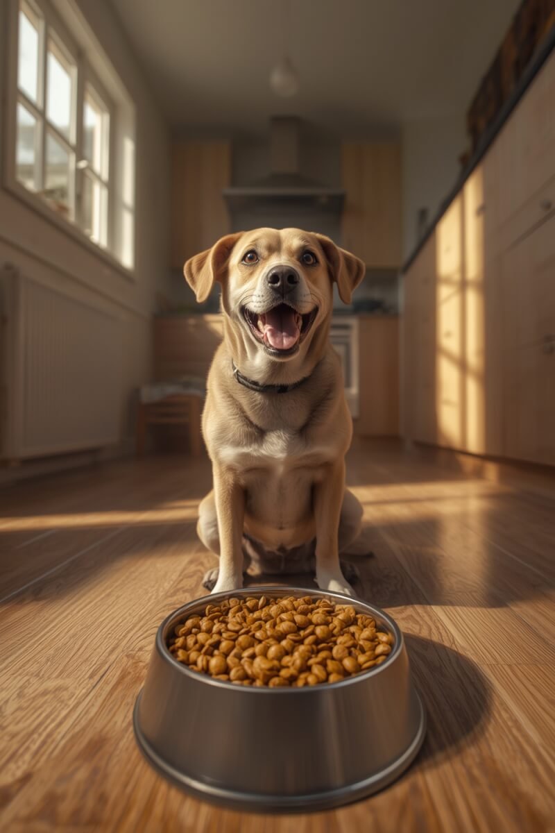 chicken dogfood nutritious kibble in a bowl