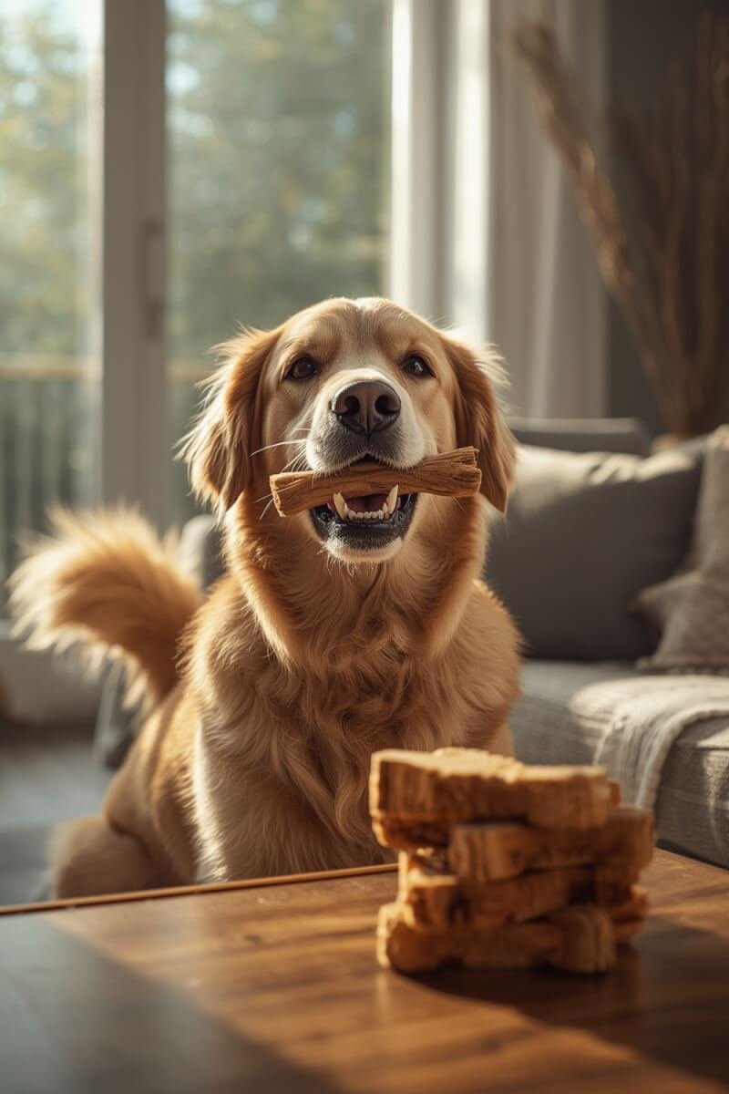 dog chews in use by a large dog