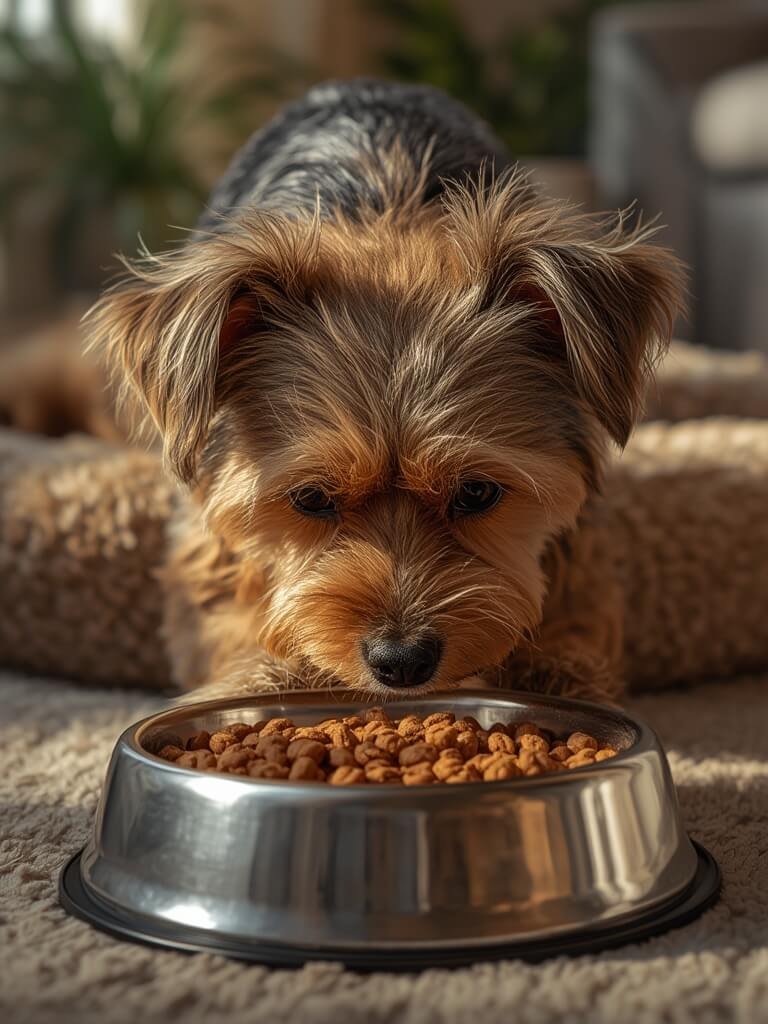 adult dogs enjoying sensitive stomach dog food outdoors