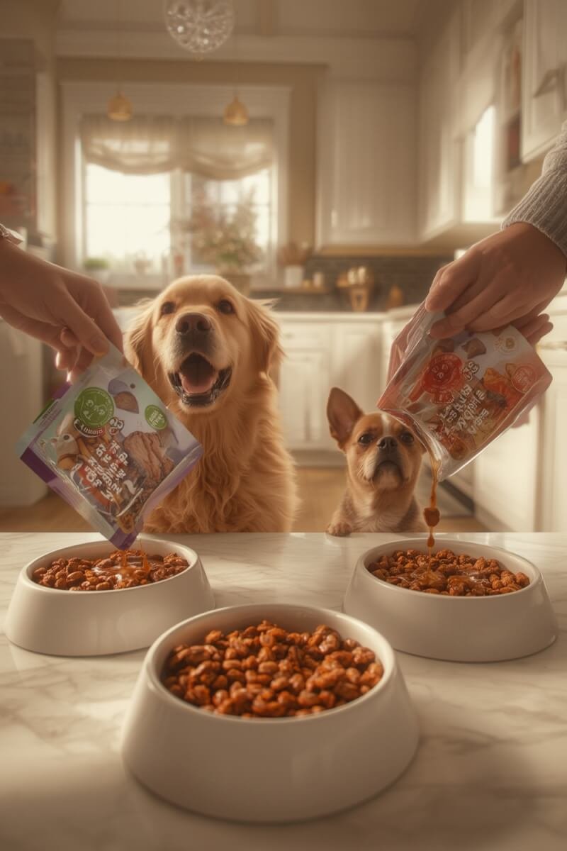 dog toppers used to enhance a healthy dog meal