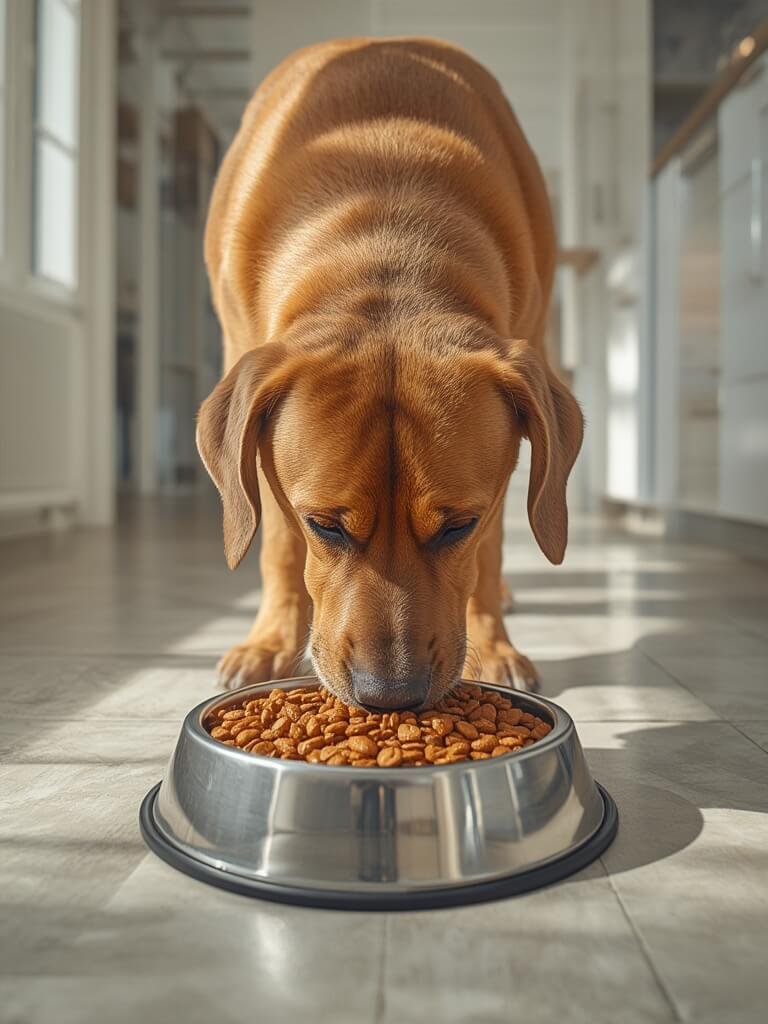 dry dog food being poured for adult dogs