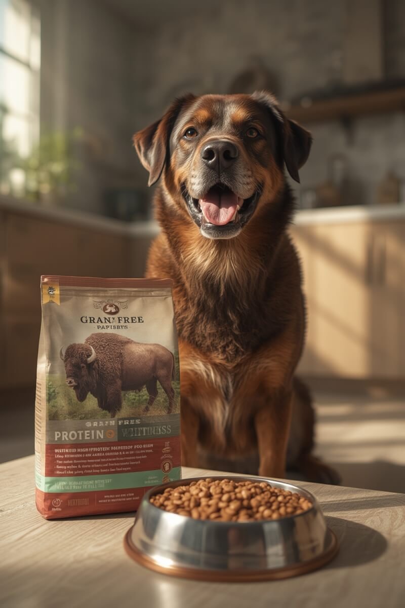 grain free dog food pouring into bowl - Taste of the Wild High Prairie