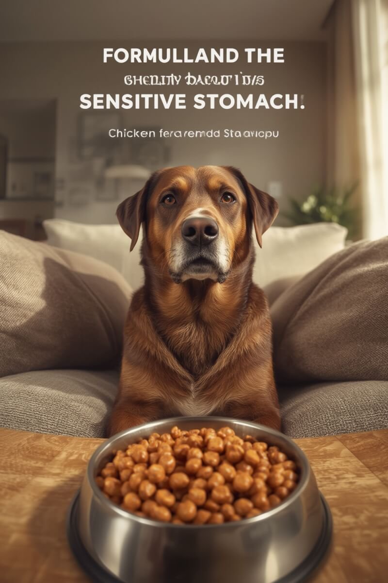 sensitive stomach adult dog food kibble closeup