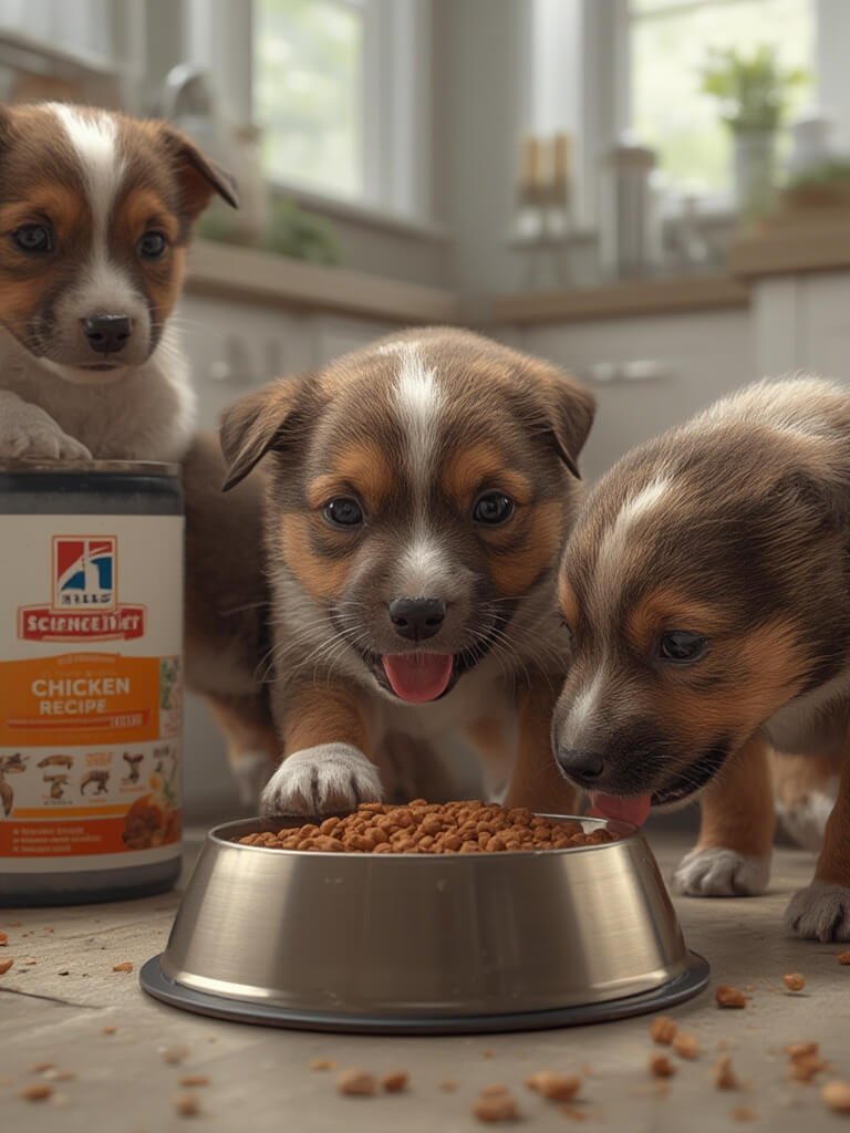 small breed puppy eating puppy food kibble