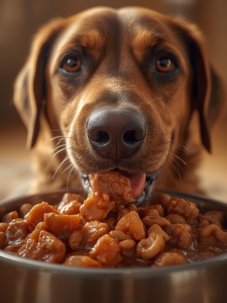 wet dog food pouches with cuts in gravy